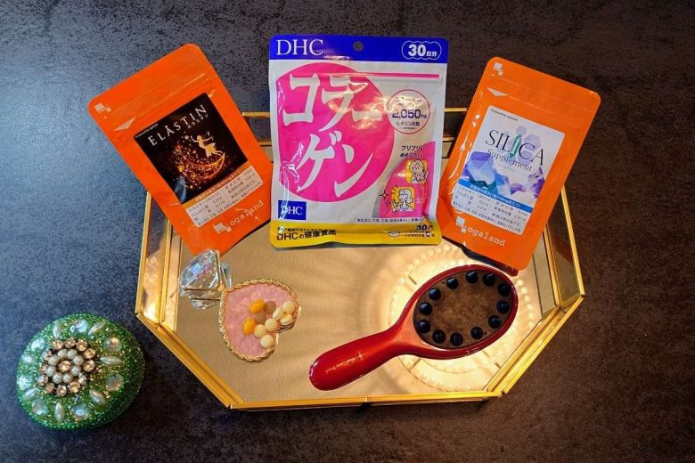 コラーゲンとシリカとエラスチンのサプリメントの写真/DHCとオーガランドのサプリメント